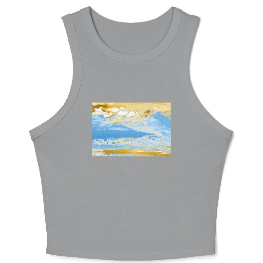 Golden Blue Mountain Lake Crop Tank Top