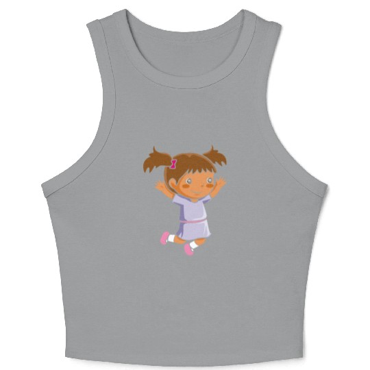 Girl jumps school enrollment joy kindergarten Crop Tank Top