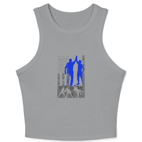 Wrestling American Flag Blue Male Wrestler On Us F Crop Tank Top