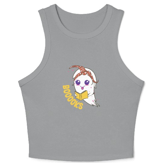 Cute Ghost Book Reading for teacher booooks Crop Tank Top