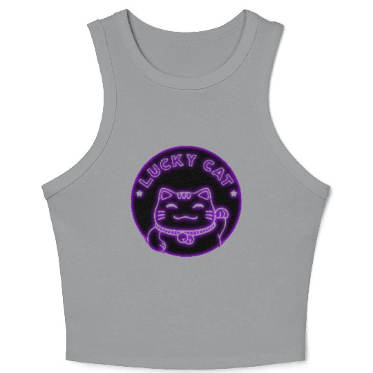 Purple neon lucky cat Crop Tank Top