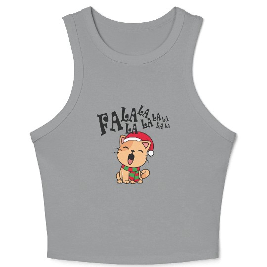 Cute Christmas Cat Singing Fa la la la Song Crop Tank Top
