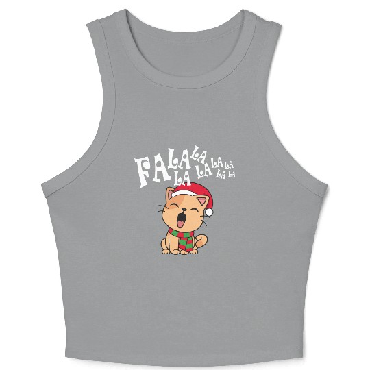 Cute Christmas Cat Singing Fa la la la Song Crop Tank Top