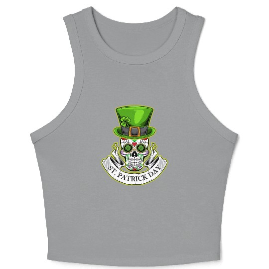 Sugar Skull | St Patrick Day | Lucky Charm Irish Crop Tank Top