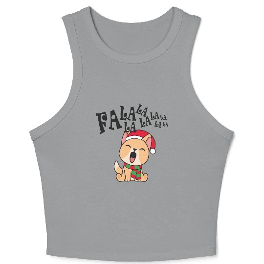 Cute Christmas Dog Singing Fa la la la Song Crop Tank Top