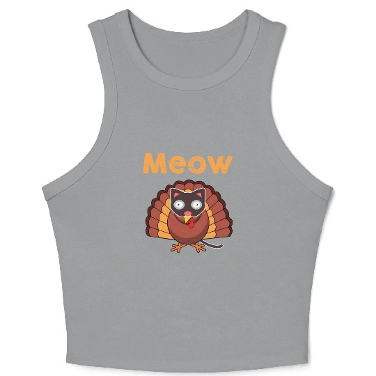 Meow Turkey Cat Mask Thanksgiving Family Dinner Crop Tank Top