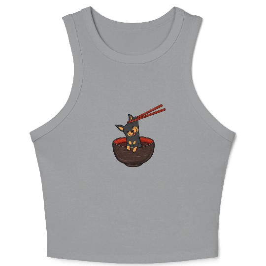 Miniature Pinscher Dipping Noodles Crop Tank Top