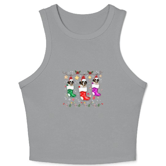 Saint Bernard Christmas Lights Gift Funny Xmas Dog Crop Tank Top