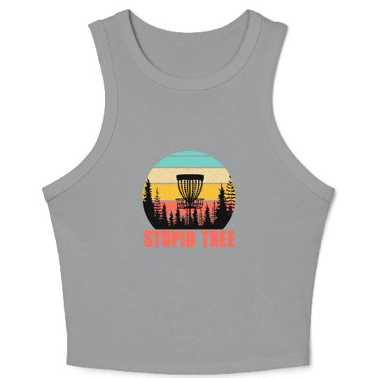 Disc Golf Funny Stupid Tree Retro Disc Golf Gift Crop Tank Top