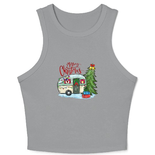 Merry Christmas Happy Camper Funny Camping Life Crop Tank Top