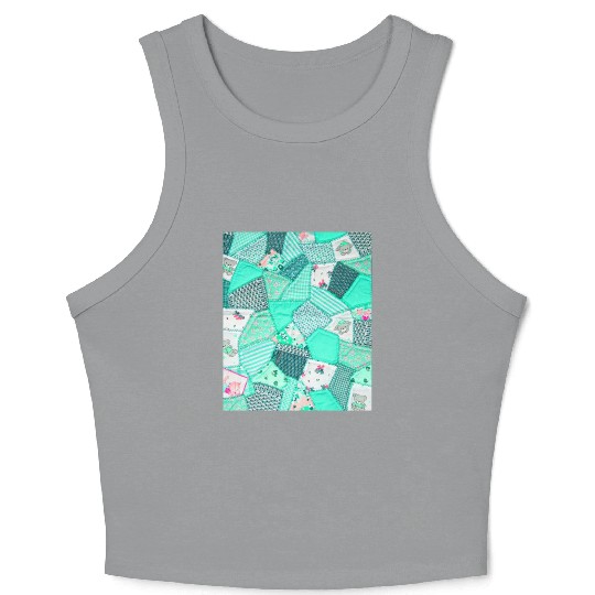 Green Baby Patchwork Sarilmak Pattern Teddy Bear Crop Tank Top