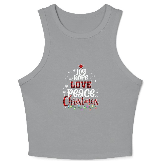 Joy Hope Love Peace Christmas Red Buffalo Plaid Crop Tank Top