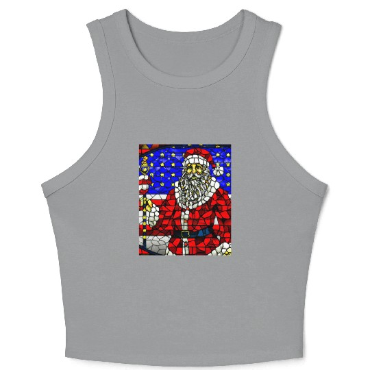 Patriotic Christmas Santa With US Flag Stained Crop Tank Top
