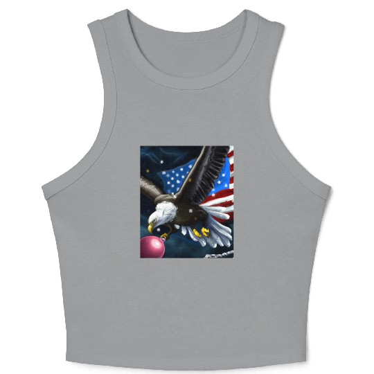 Patriotic Christmas Sea Eagle With US Flag And Crop Tank Top