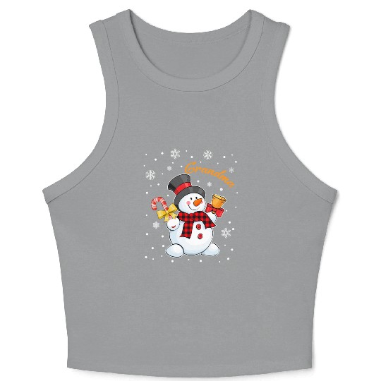 Grandma Snowman Candy Cane Christmas Red Plaid Crop Tank Top