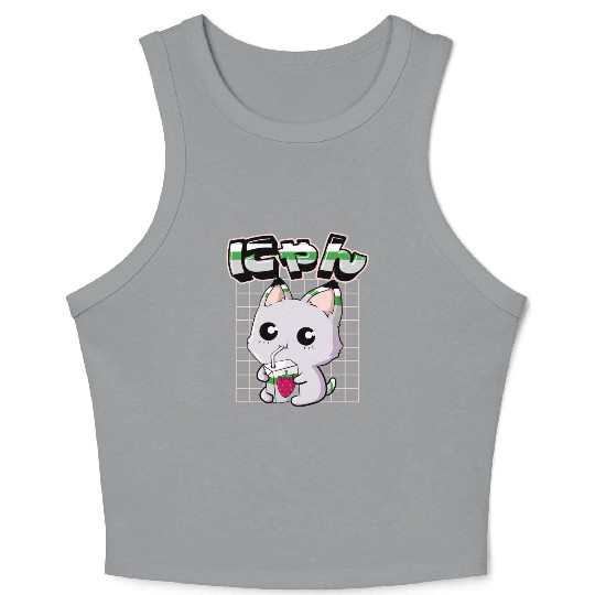 Demiromantic Pride Kawaii Cat Strawberry Milk Crop Tank Top