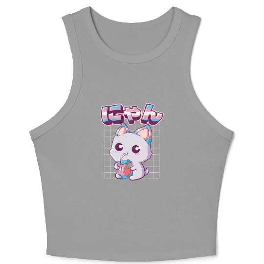 Transgender Pride Kawaii Cat Strawberry Milk Trans Crop Tank Top