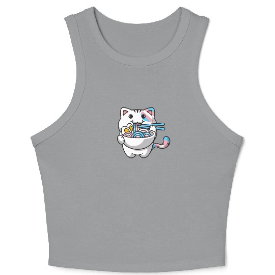 Transgender Pride Kawaii Cat Ramen Noodles Trans F Crop Tank Top