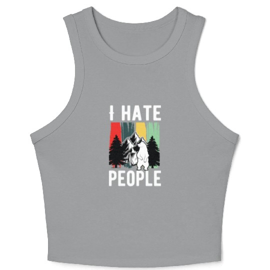 Vintage Camping Costume Of Bear Says I Hate People Crop Tank Top