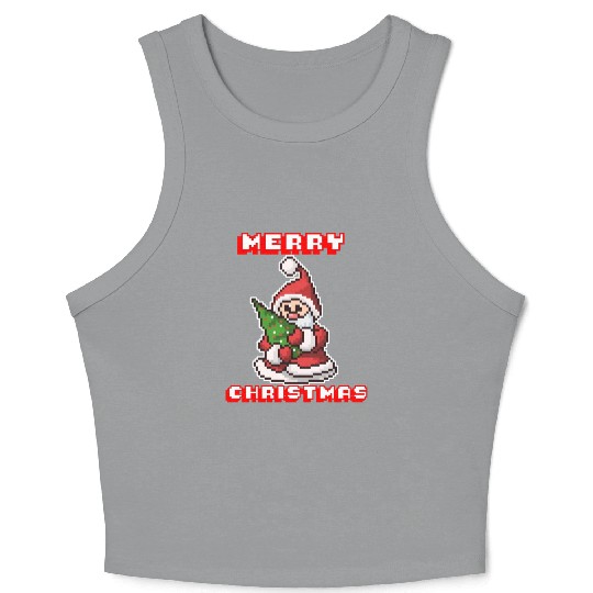 Merry Christmas I Xmas I 8 Bit Pixelated Santa Crop Tank Top