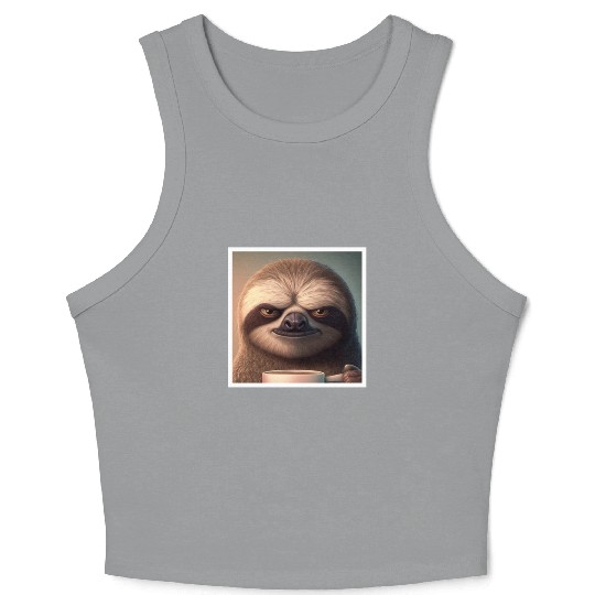 3d Sloth grumpy Coffee I hate people good morning Crop Tank Top