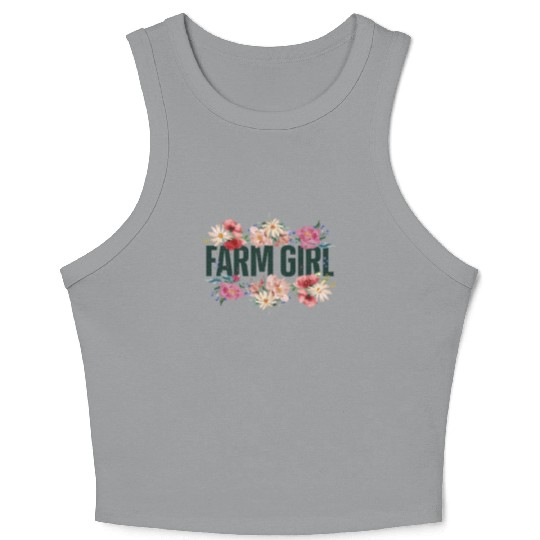 Farming Farmer Girl Flower Floral Crop Tank Top