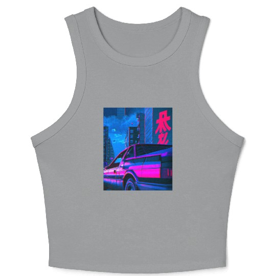 Vaporwave Car Synthwave City Crop Tank Top