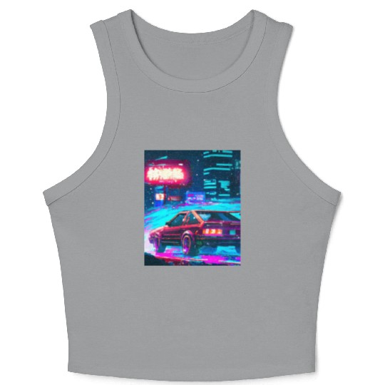 Vaporwave Car Synthwave City Crop Tank Top