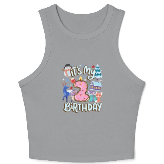 It's My 2 Birthday Snowman Holiday Donut Winter Crop Tank Top
