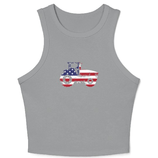 Farming Farmer American Flag Us Crop Tank Top