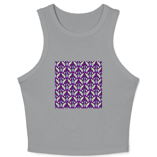 Vintage green flowers on purple background Crop Tank Top