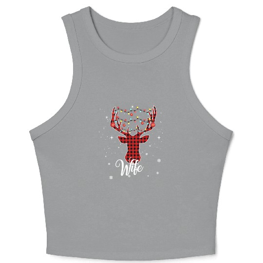 Christmas Pajamas Buffalo Plaid Deer Lights Wife Crop Tank Top