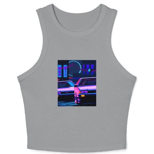 Vaporwave Car Synthwave City Crop Tank Top