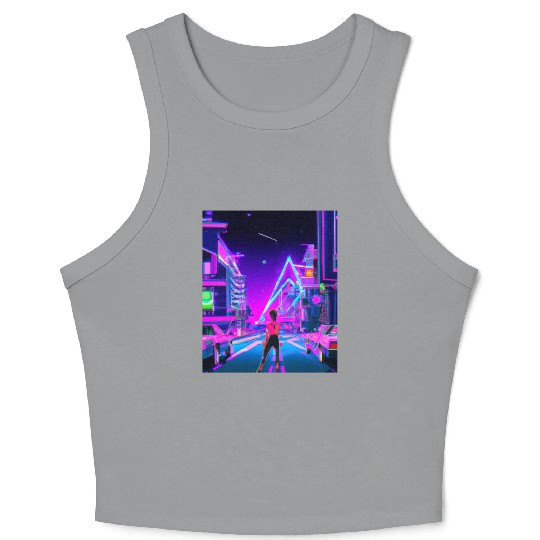 Vaporwave Car Synthwave Girl Crop Tank Top