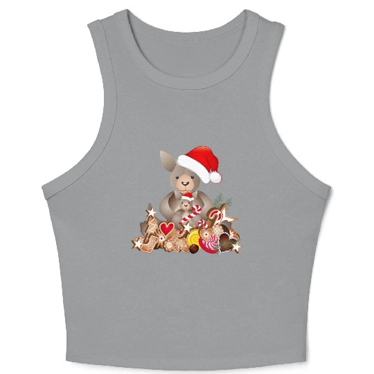 cute kangaroo for christmas with santa hat Crop Tank Top