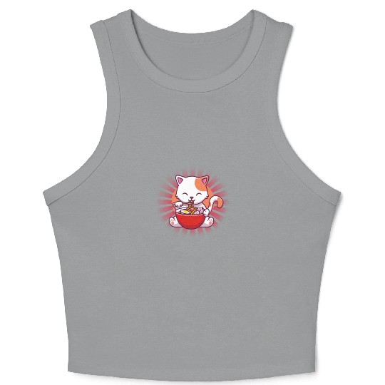 Cat Eating Ramen Crop Tank Top