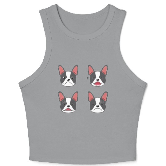 Funny Boston Terrier Dog Cartoon Faces Crop Tank Top