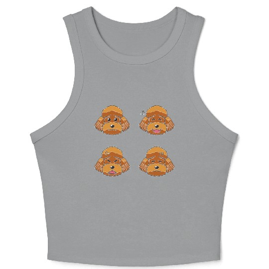 Funny Brown Poodle Dog Cartoon Faces Crop Tank Top