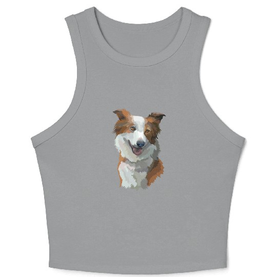 Cute Brown Border Collie Dog Watercolor Painting Crop Tank Top