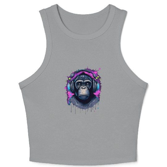 ape, primate, monkey wearing headphones Crop Tank Top