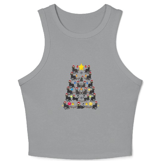 Black Cat christmas light funny cat lover Crop Tank Top