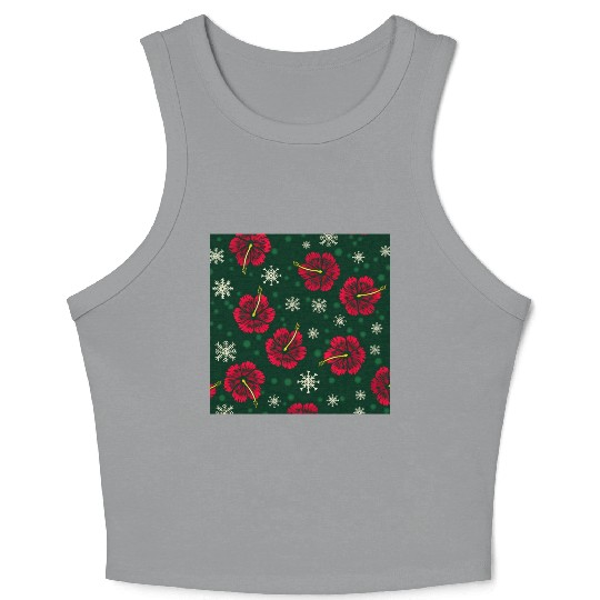 Tropical Floral Hibiscus Snowflakes Christmas Crop Tank Top