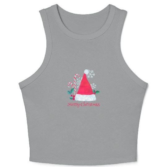 Santa Hat and Candy Canes for Christmas Crop Tank Top