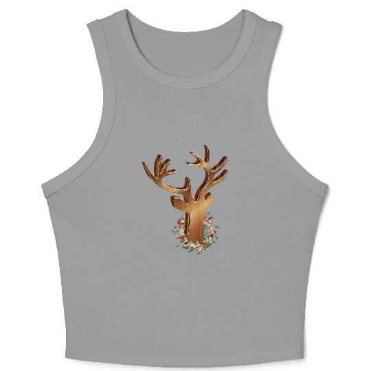 Deer head in wood look with Christmas wreath Crop Tank Top
