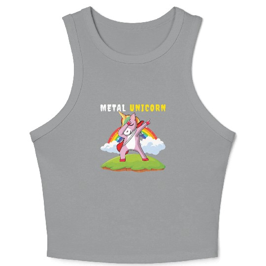 Dabbing Unicorn Rainbow Metal Music Heavy Rock Crop Tank Top