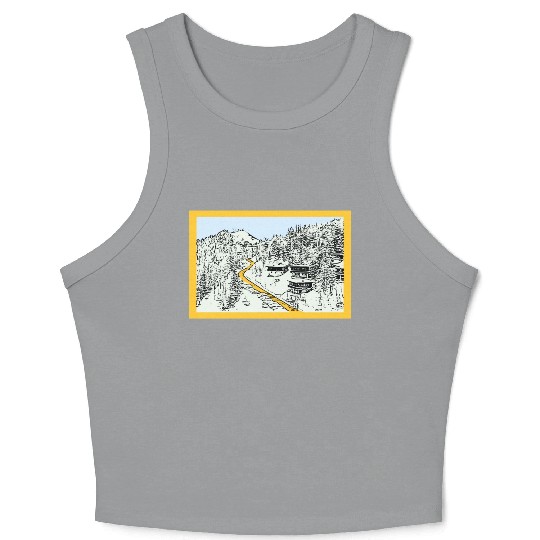 Graphic art design The road in the mountains Crop Tank Top