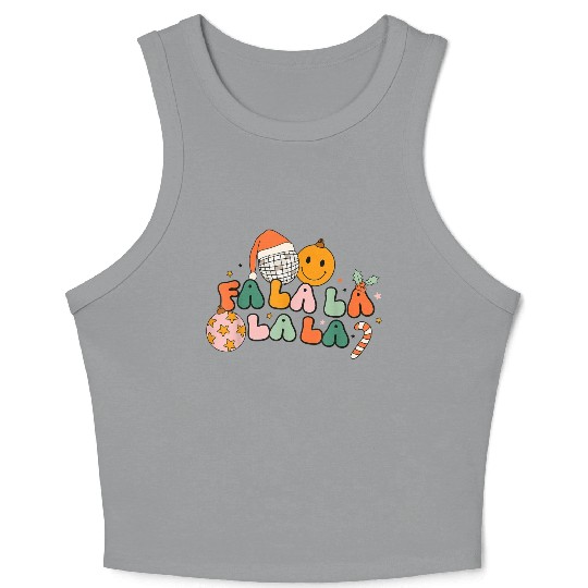 Retro Groovy Fa La La Christmas Cute Santa Hat Crop Tank Top