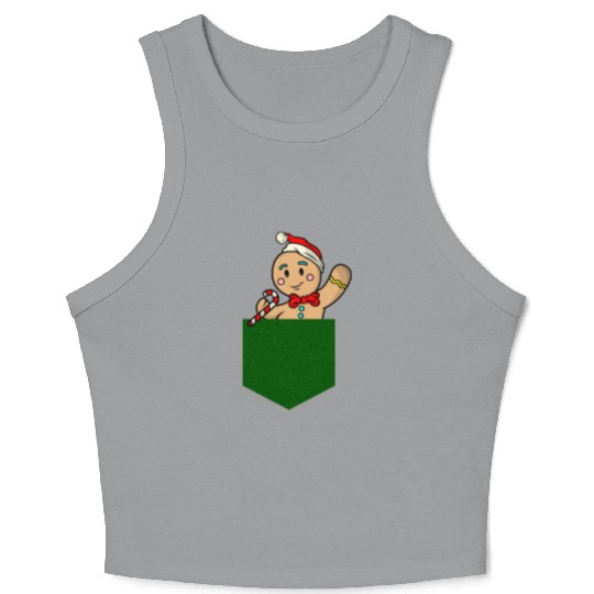 Christmas gingerbread man in breast pocket gift Crop Tank Top