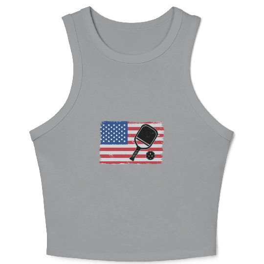 American Flag US 4th Of July Pickleball Funny Crop Tank Top