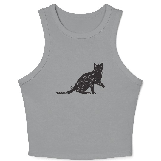 Black magic Cat desk mat , black cat holding on Crop Tank Top